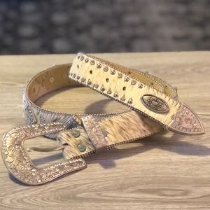 Rare Katydid Cowhide and Rhinestone Belt